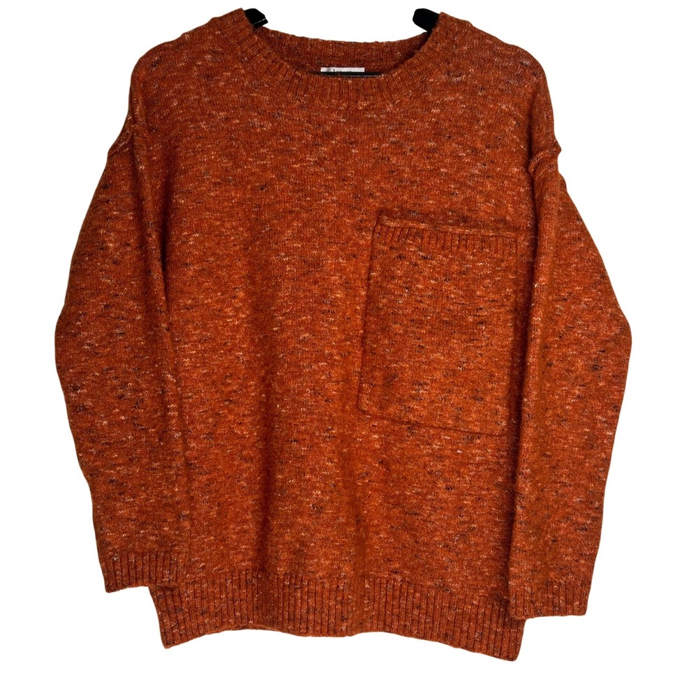 Jodifl Womens Small Rust Orange Marled Knit Wool Blend Pocket Sweater Fall